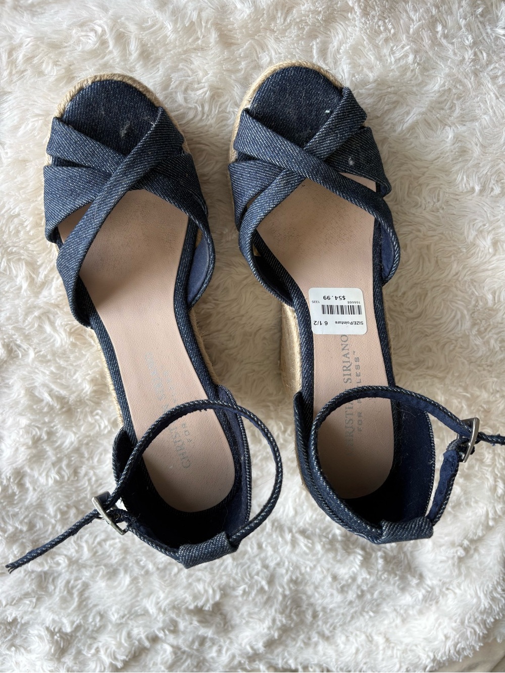 Christian Siriano Dark Denim Crisscross Espadrille Wedges